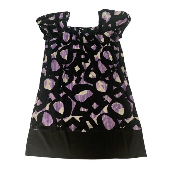 Daisy Fuentes Purple & Black Abstract Print Elastic Square Neckline Dress Large - Picture 8 of 9